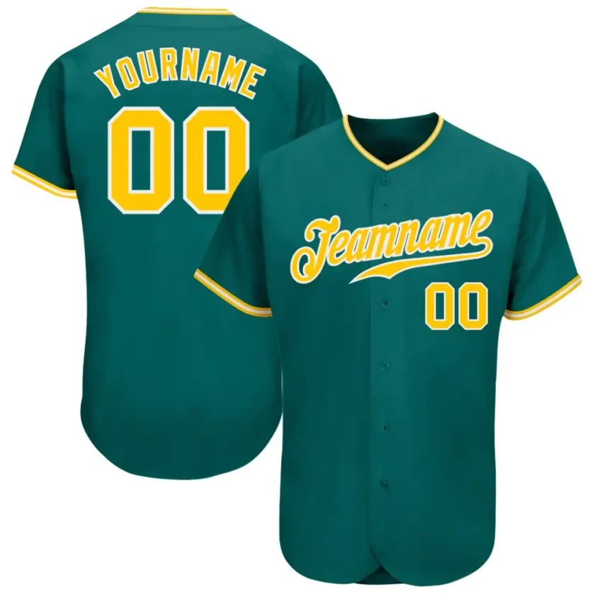 Custom Teal Baseball Jersey with Steel Gold White
