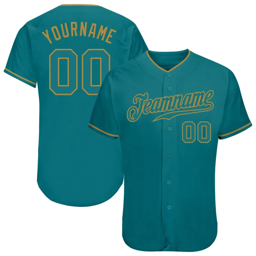 Custom Teal Baseball Jersey with Teal Old Gold