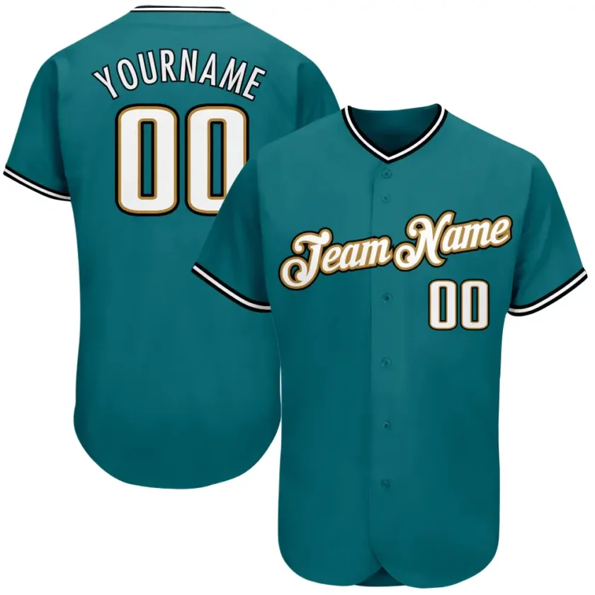 Custom Teal Baseball Jersey with White Old Gold
