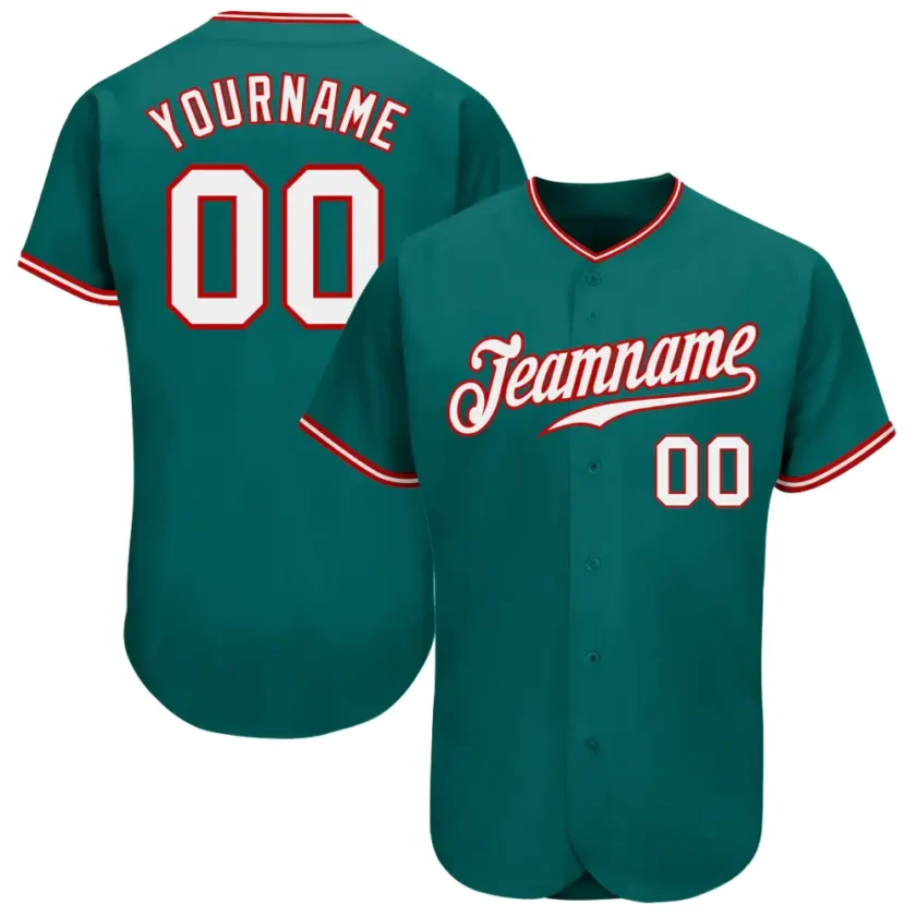 Custom Teal Baseball Jersey with White Red