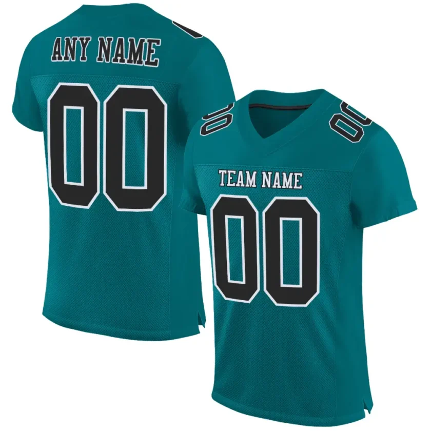 Custom Teal Mesh Football Jersey with Black White