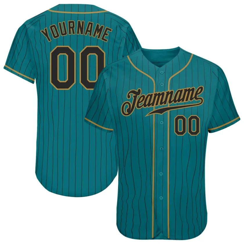 Custom Teal Pinstripe Baseball Jersey with Black Old Gold