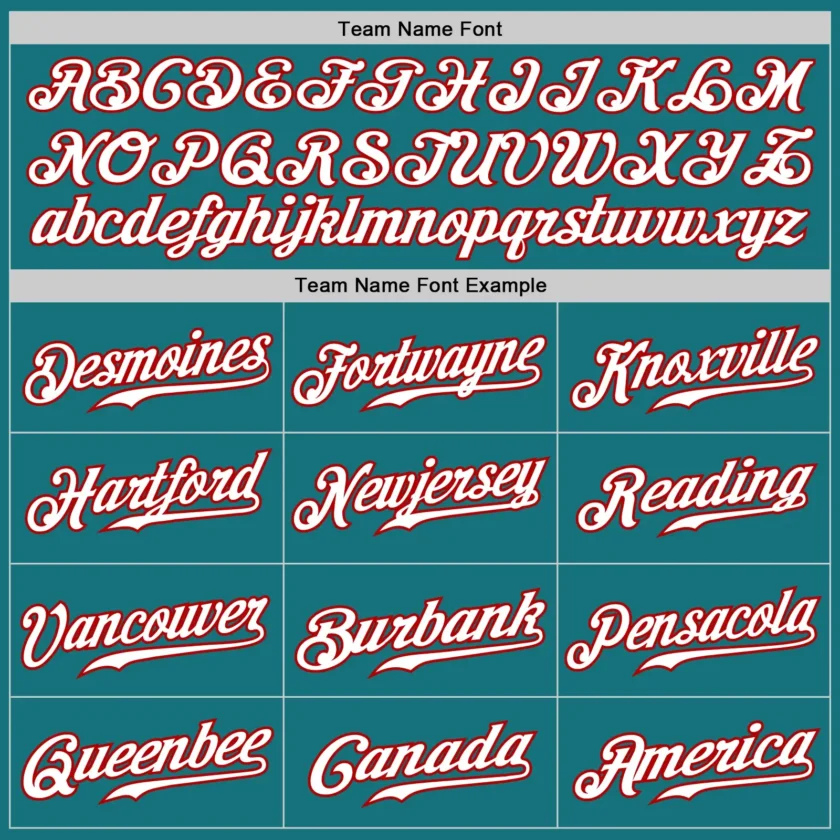 Custom Teal Pinstripe Baseball Jersey with White-Red - Image 3