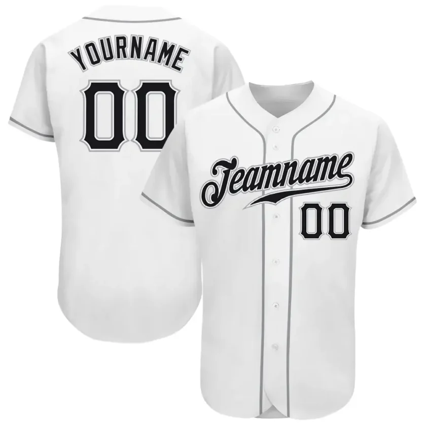 Custom White Baseball Jersey with Black Gray