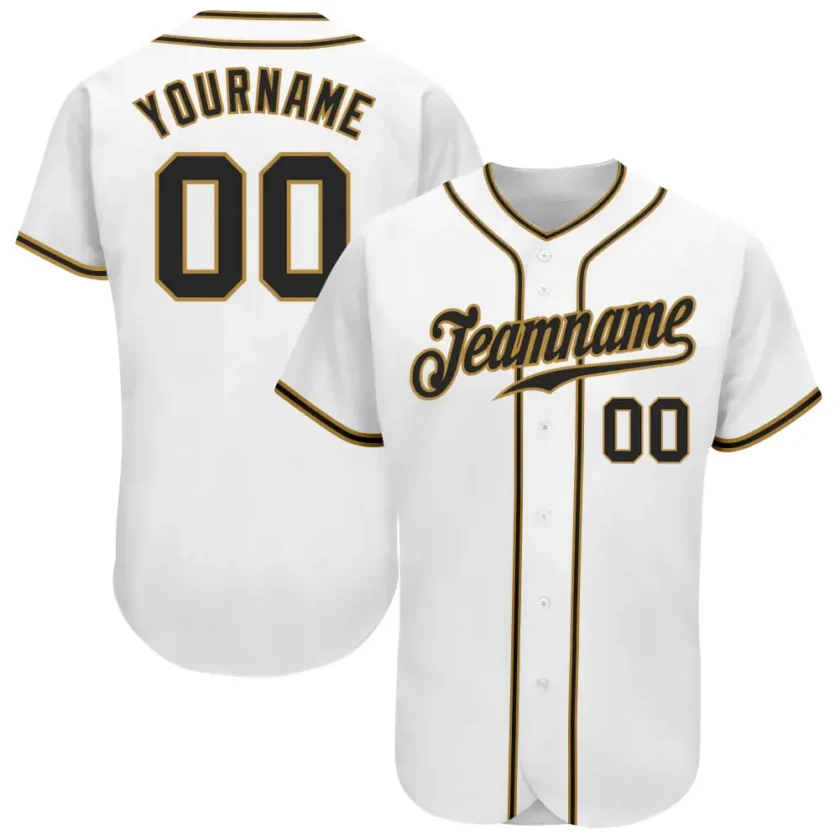 Custom White Baseball Jersey with Black Old Gold 3
