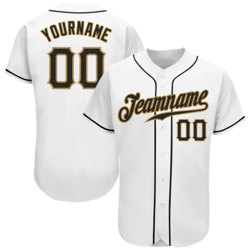Custom White Baseball Jersey with Black Old Gold 4