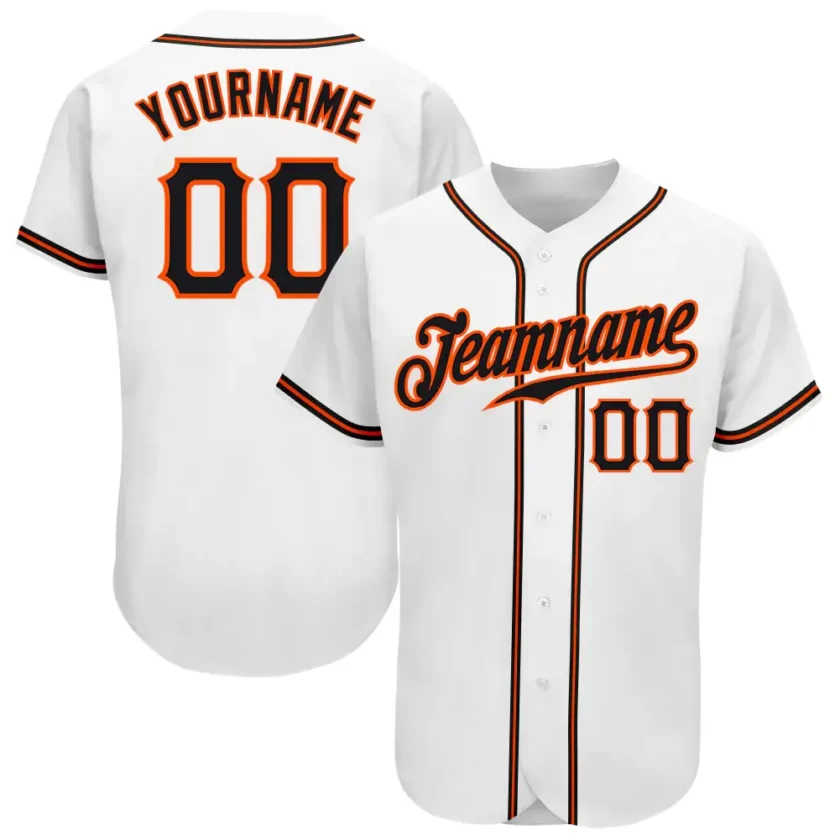 Custom White Baseball Jersey with Black Orange