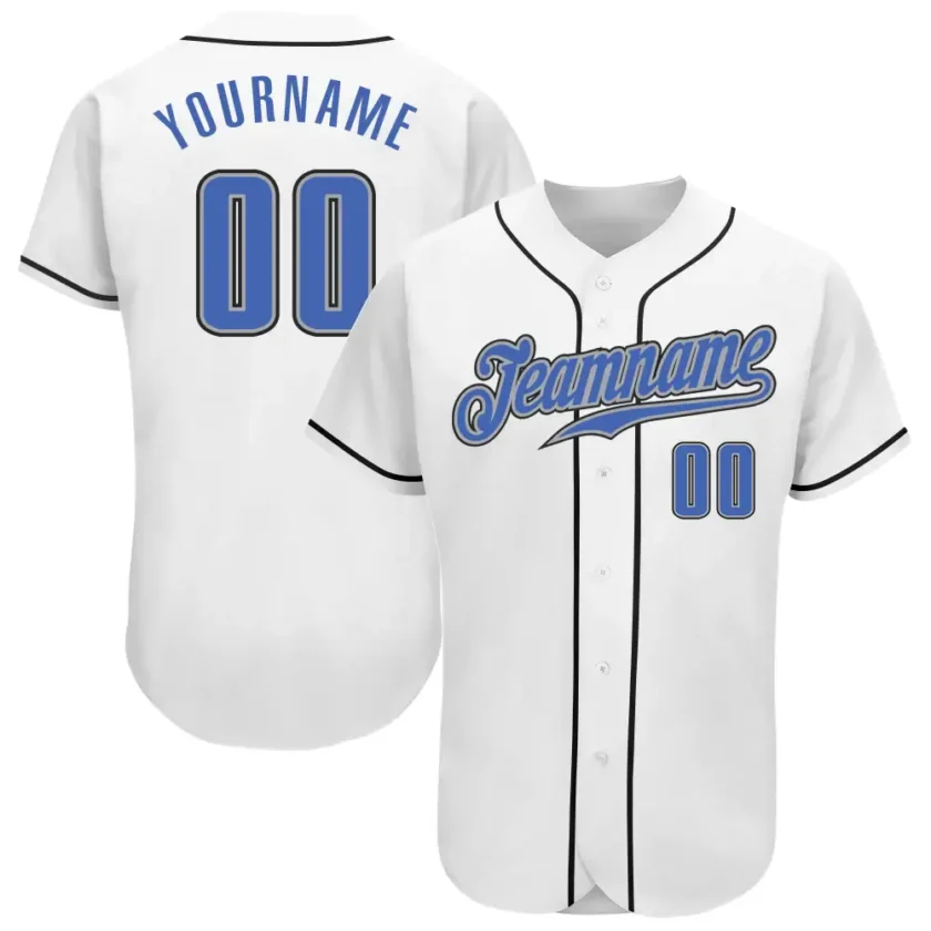 Custom White Baseball Jersey with Blue Gray