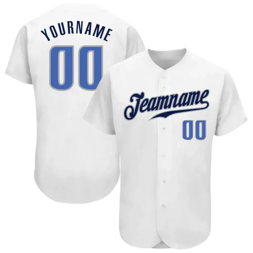Custom White Baseball Jersey with Blue Navy