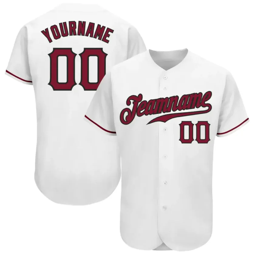 Custom White Baseball Jersey with Crimson Black