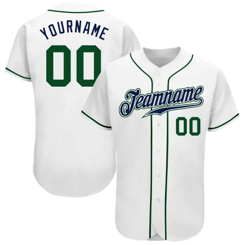 Custom White Baseball Jersey with Green Navy