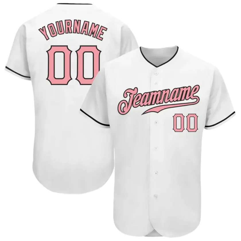 Custom White Baseball Jersey with Medium Pink Black