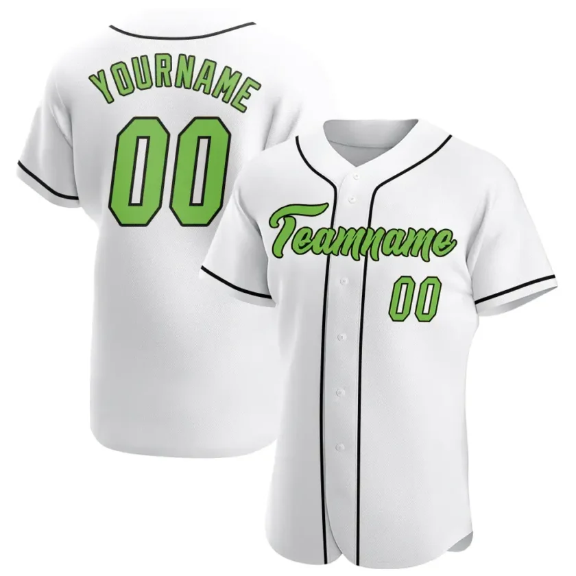 Custom White Baseball Jersey with Neon Green Black
