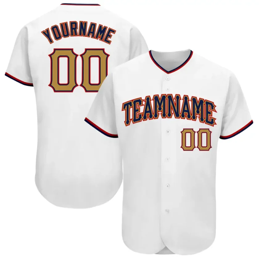 Custom White Baseball Jersey with Old Gold Navy 3
