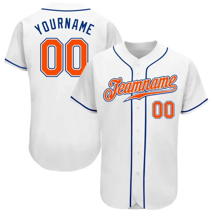 Custom White Baseball Jersey with Orange Royal