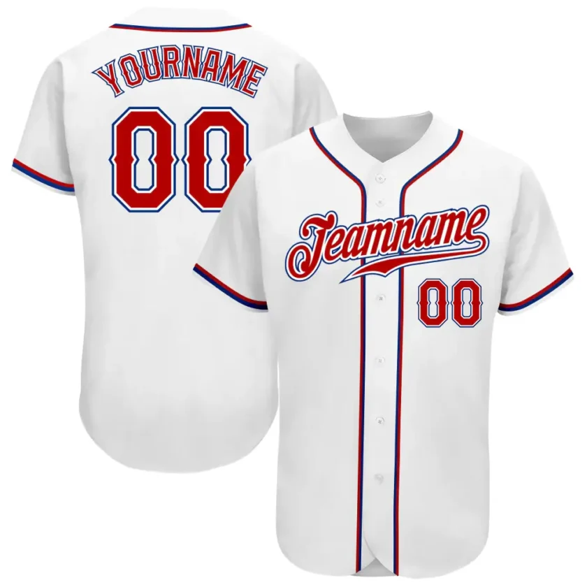 Custom White Baseball Jersey with Red Royal 3