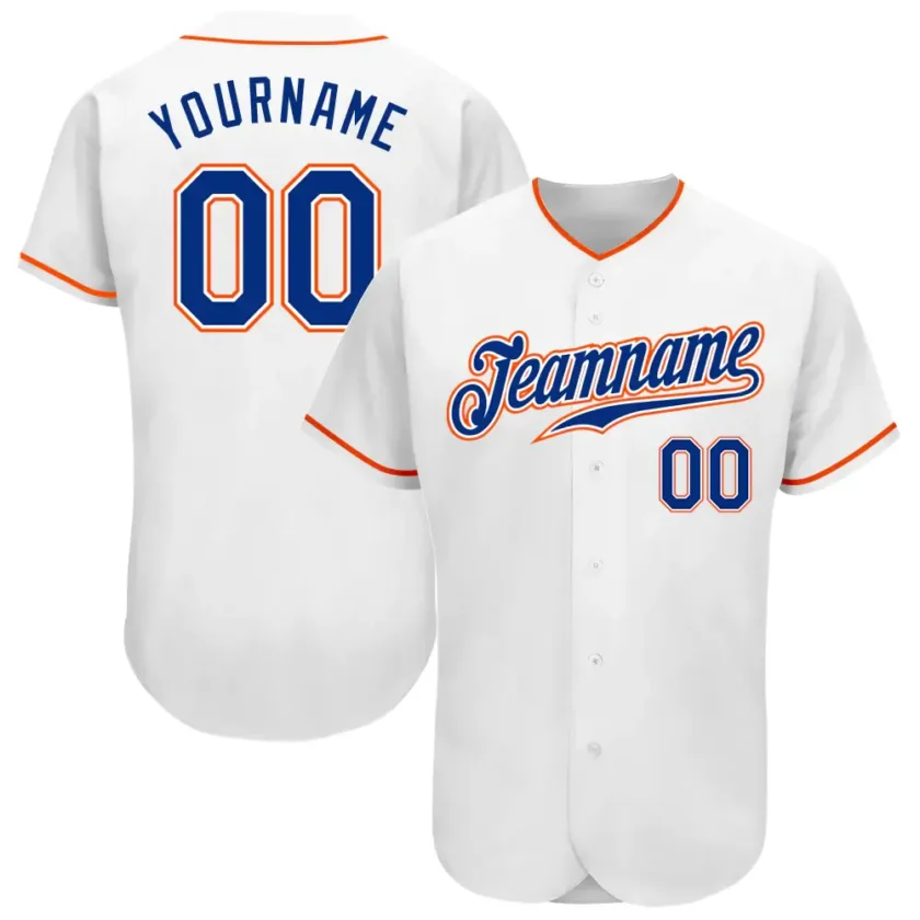 Custom White Baseball Jersey with Royal Orange