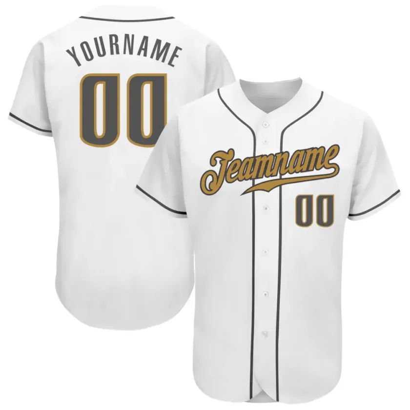Custom White Baseball Jersey with Steel Gray Old Gold