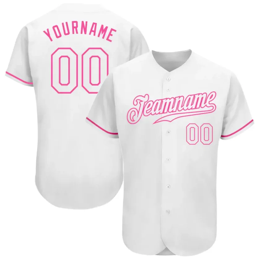 Custom White Baseball Jersey with White Pink