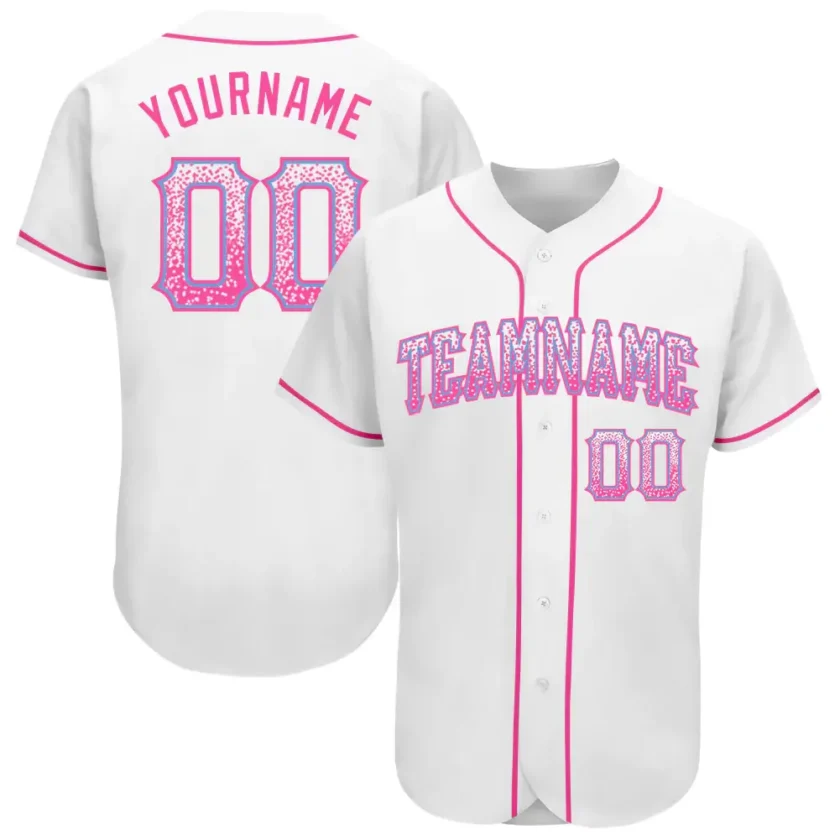 Custom White Drift Fashion Baseball Jersey with Pink Light Blue
