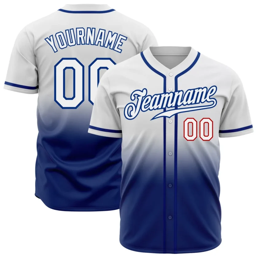 Custom White Fade Fashion Baseball Jersey with Royal Red