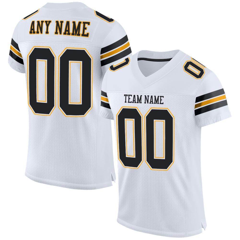 Custom White Mesh Football Jersey with Black-Gold