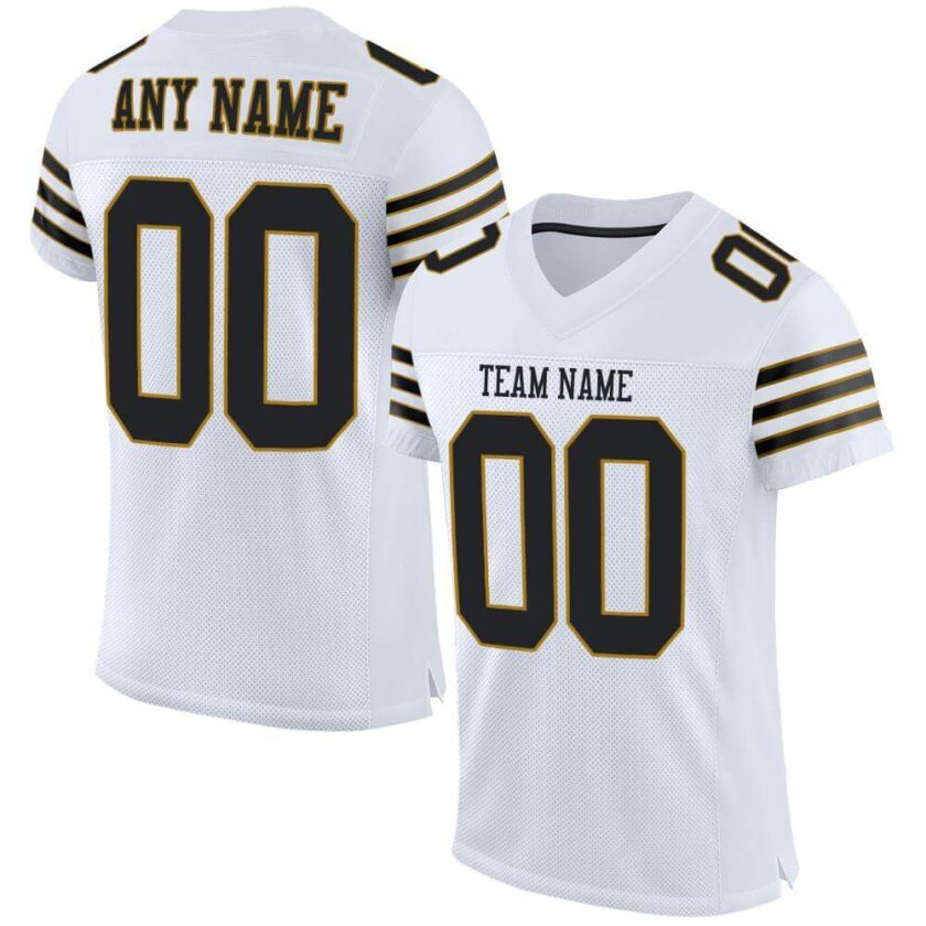 Custom White Mesh Football Jersey with Black Old Gold 1