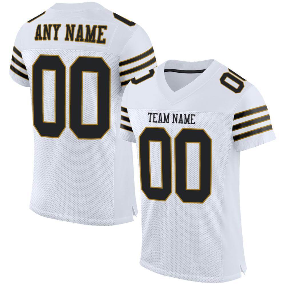 Custom White Mesh Football Jersey with Black-Old Gold