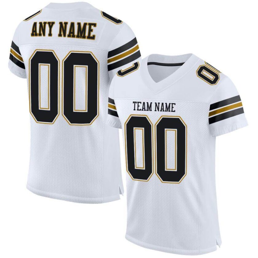 Custom White Mesh Football Jersey with Black Old Gold