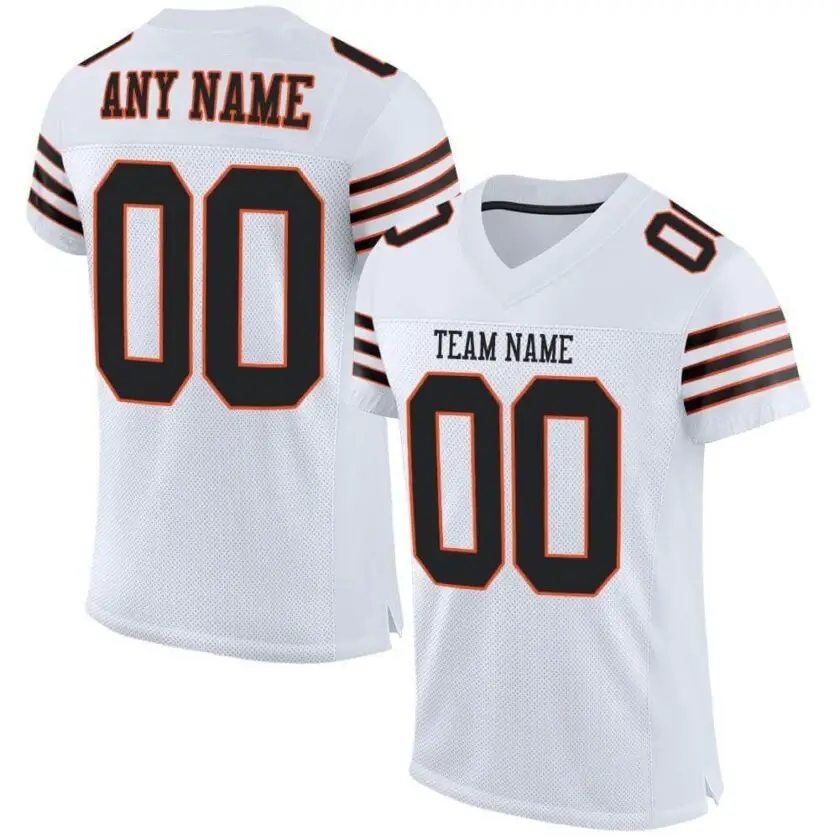 Custom White Mesh Football Jersey with Black-Orange