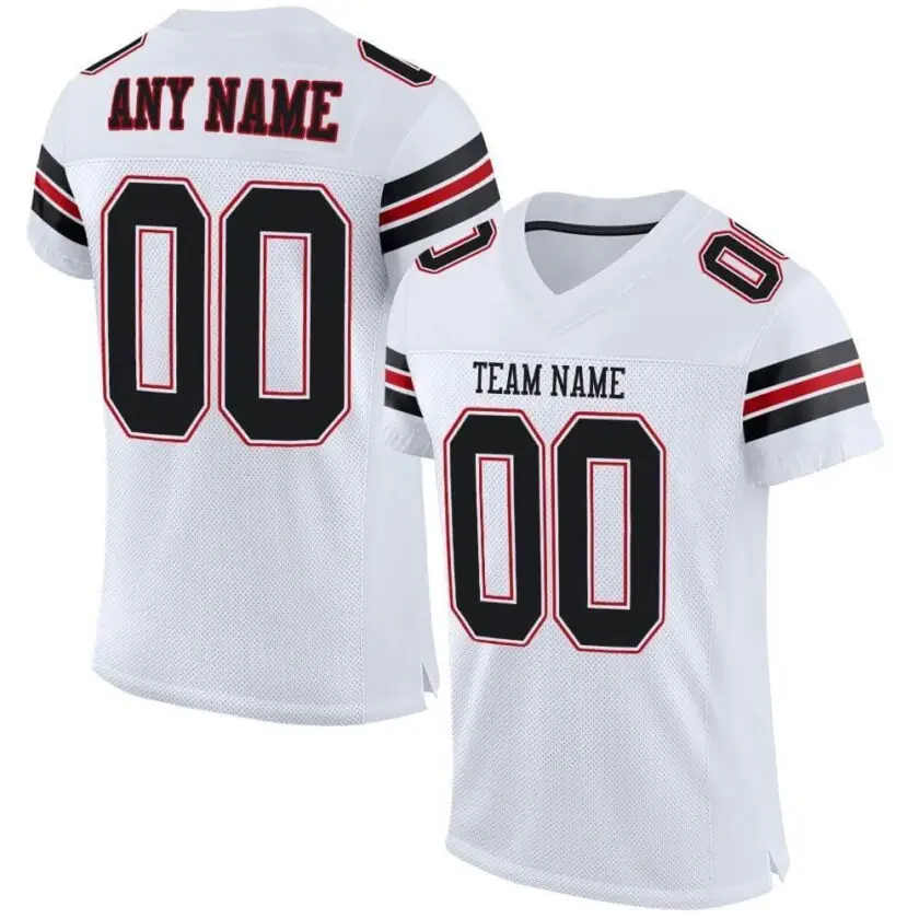 Custom White Mesh Football Jersey with Black-Red