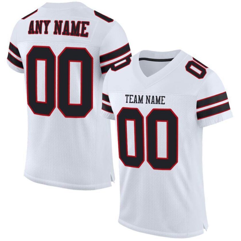 Custom White Mesh Football Jersey with Black Red 2