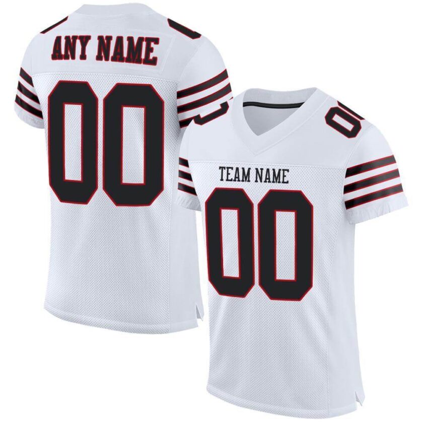 Custom White Mesh Football Jersey with Black Red 3