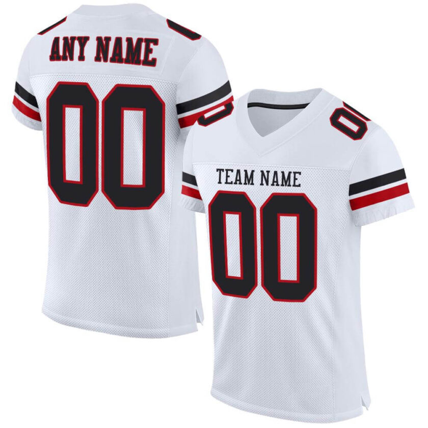 Custom White Mesh Football Jersey with Black Red