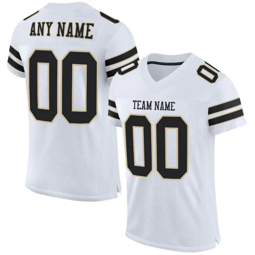Custom White Mesh Football Jersey with Black-Vegas Gold