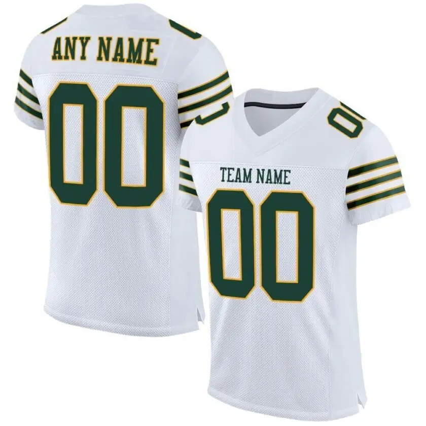 Custom White Mesh Football Jersey with Green-Gold