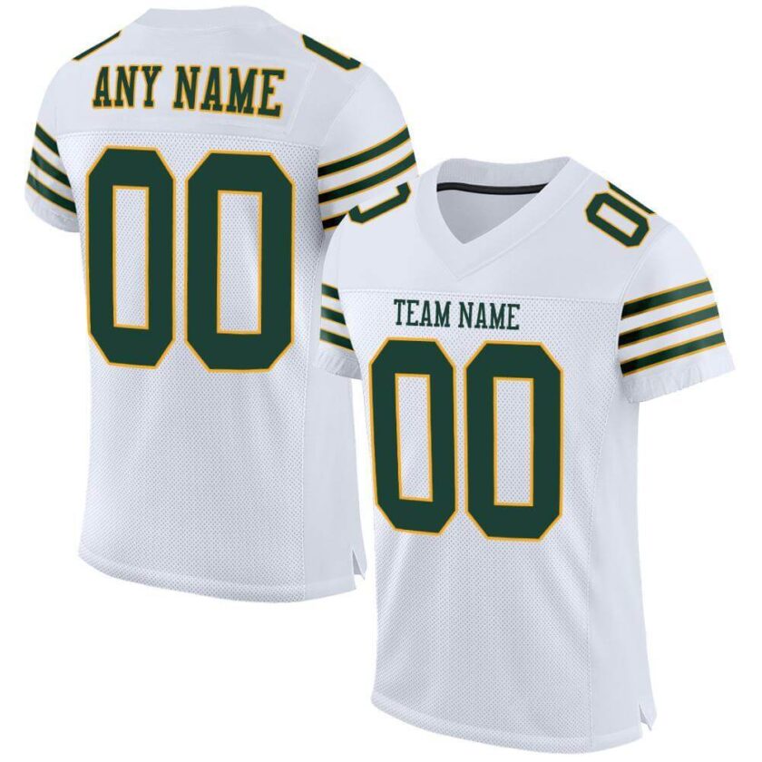 Custom White Mesh Football Jersey with Green Gold 3