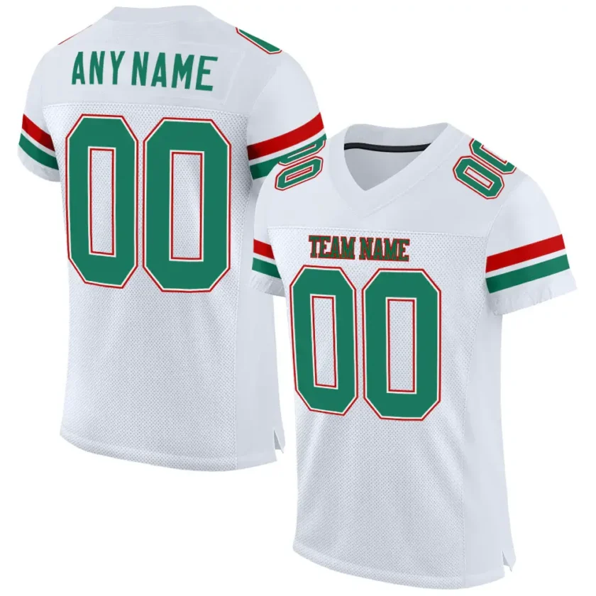 Custom White Mesh Football Jersey with Kelly Green Red