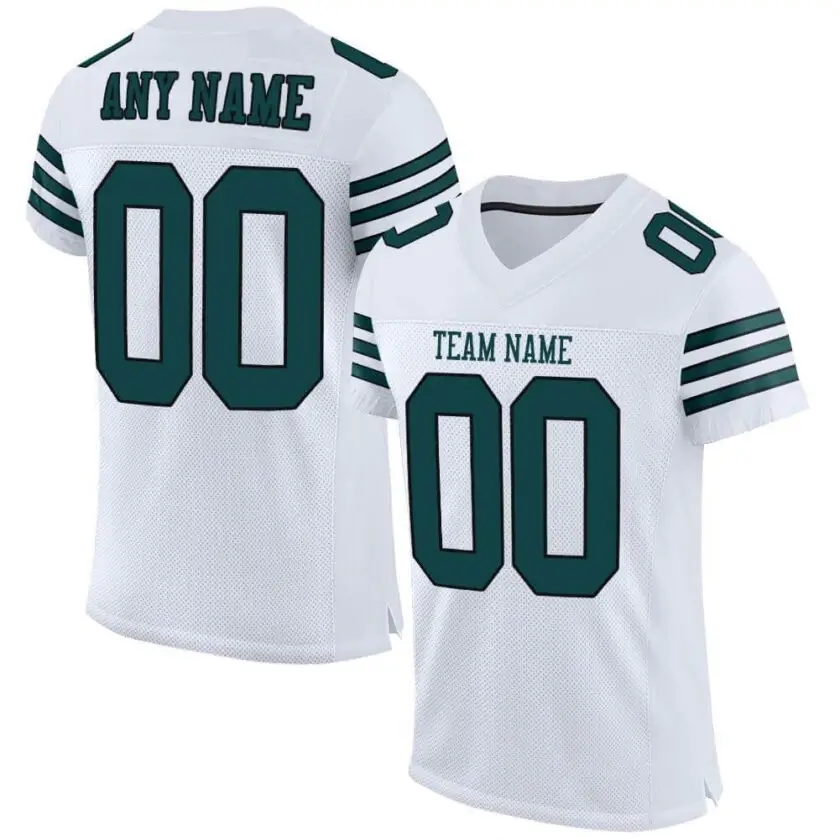 Custom White Mesh Football Jersey with Midnight Green-Black