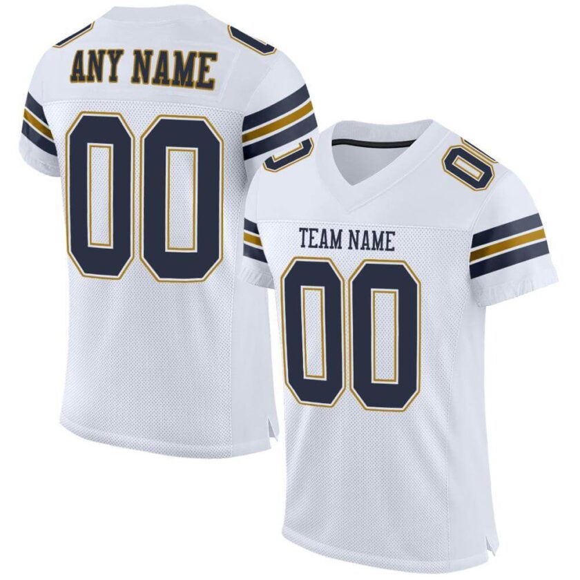 Custom White Mesh Football Jersey with Navy Old Gold
