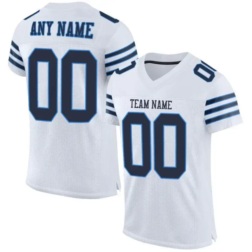 Custom White Mesh Football Jersey with Navy-Powder Blue
