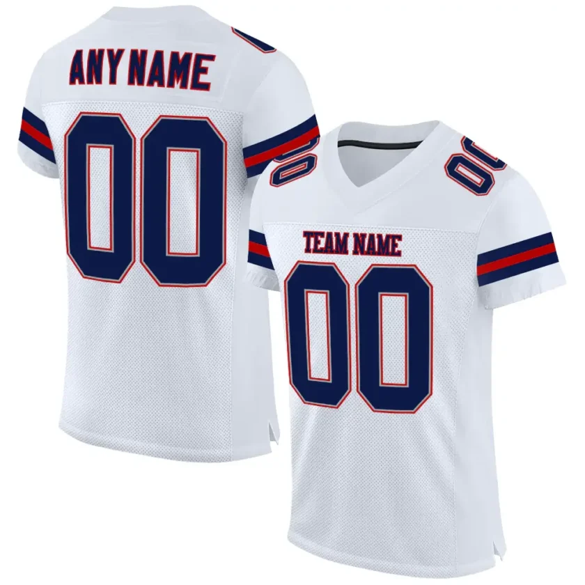 Custom White Mesh Football Jersey with Navy Red