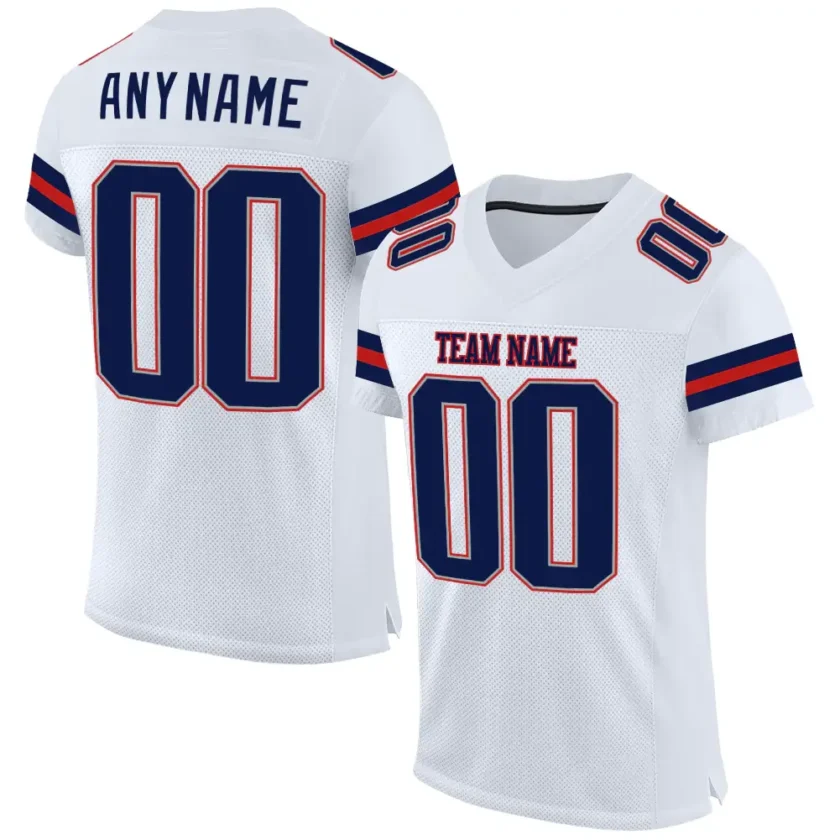 Custom White Mesh Football Jersey with Navy Scarlet