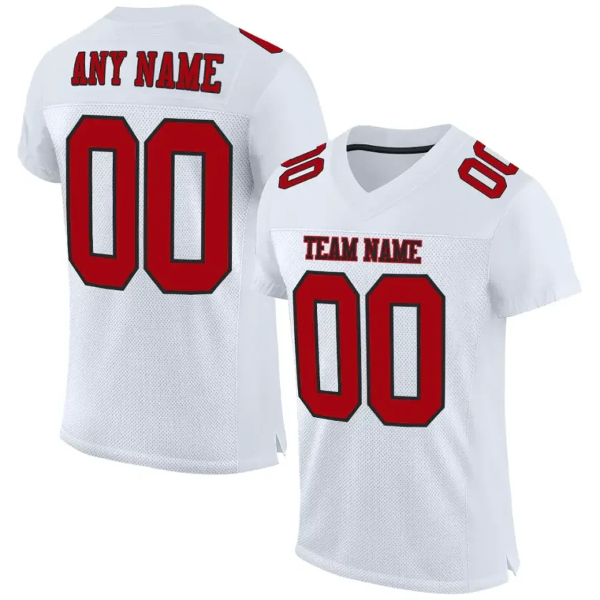 Custom White Mesh Football Jersey with Red Black 3