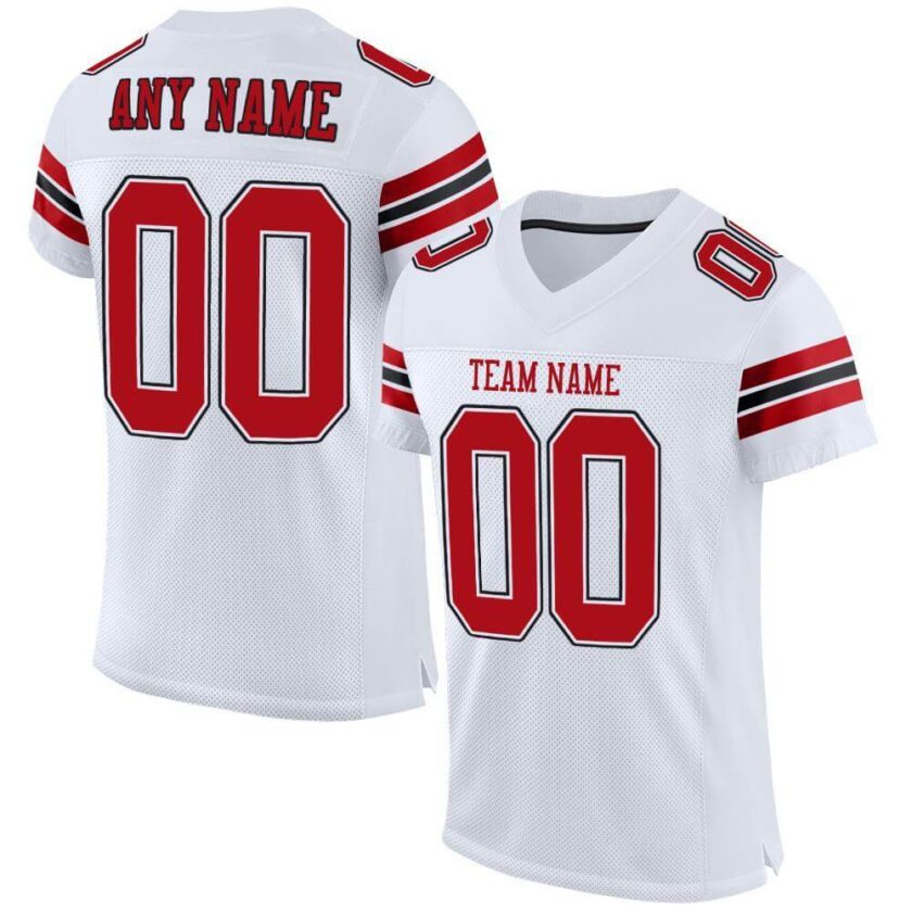 Custom White Mesh Football Jersey with Red Black