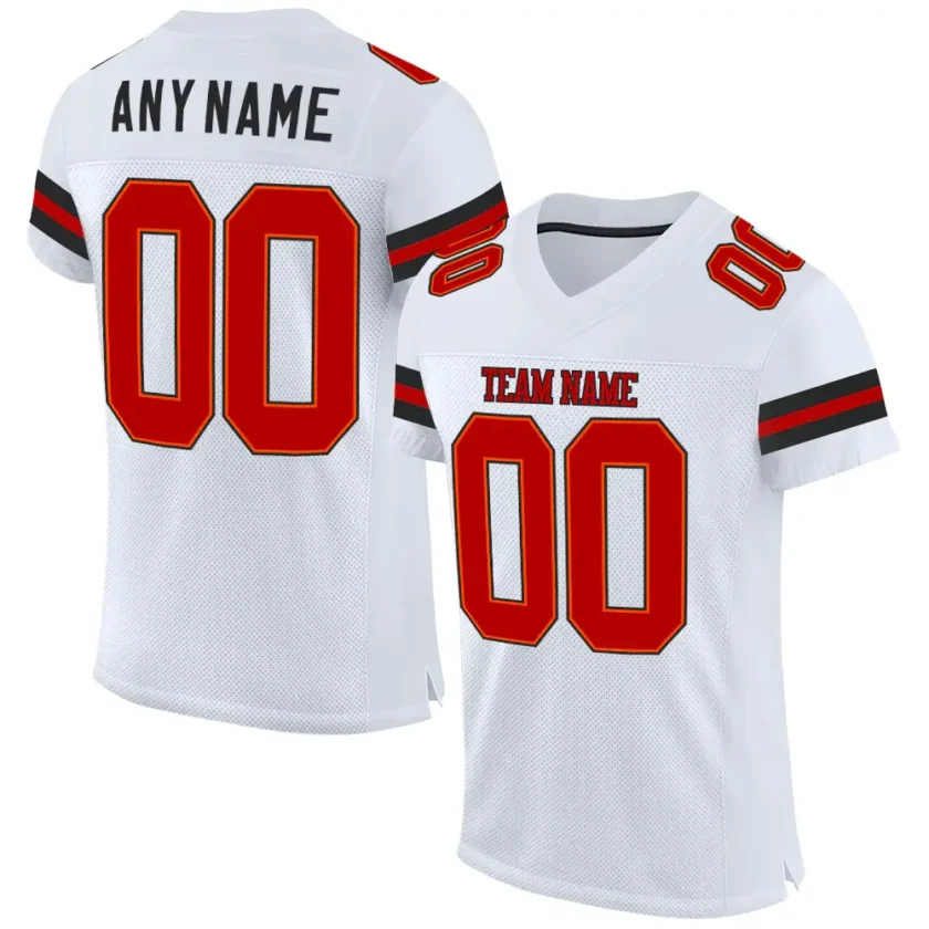 Custom White Mesh Football Jersey with Red Black