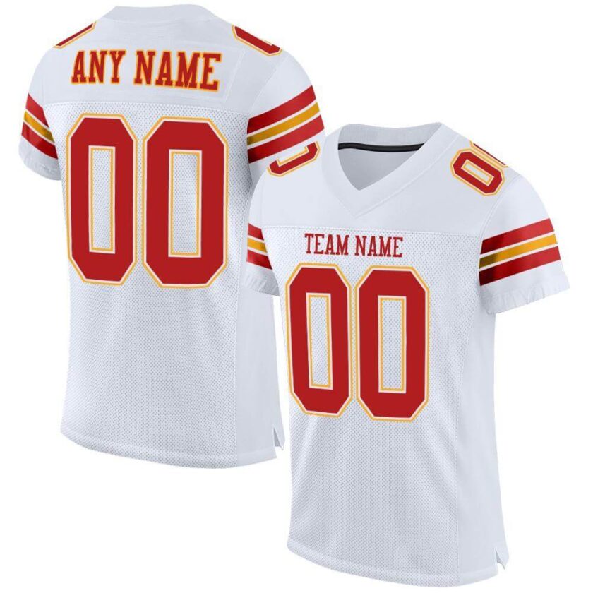 Custom White Mesh Football Jersey with Scarlet Gold 1