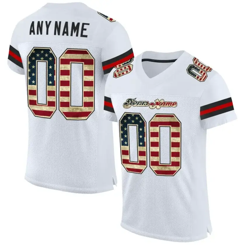 Custom White Mesh USA Flag Football Jersey with Black