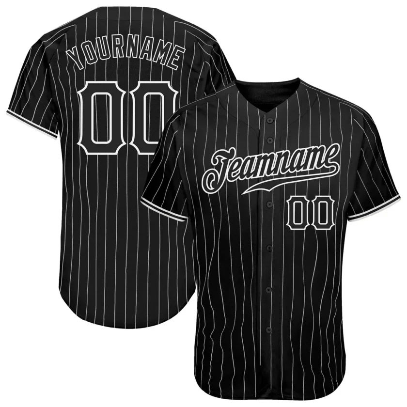 Custom Black Pinstripe Baseball Jersey with Black White