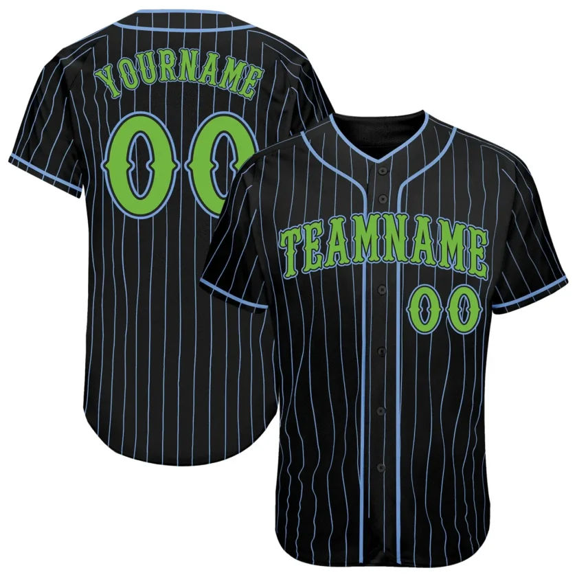 Custom Black Pinstripe Baseball Jersey with Neon Green